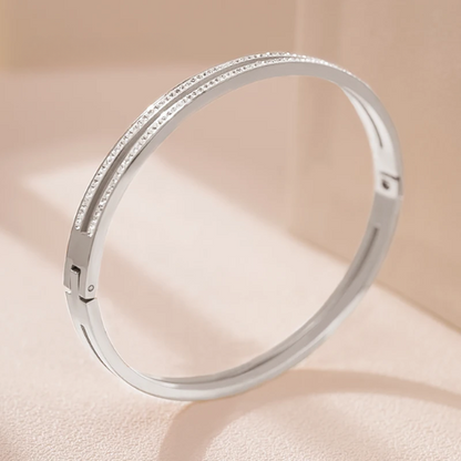 Women's MOONLIGHT Cubic Zirconia Cuff Bangle – Elegant Titanium Steel Bracelet