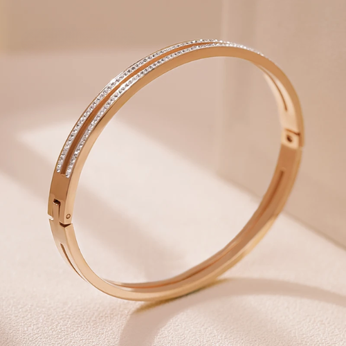 Women's MOONLIGHT Cubic Zirconia Cuff Bangle – Elegant Titanium Steel Bracelet