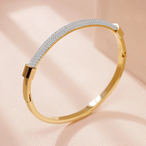 Women's MOONLIGHT Cubic Zirconia Cuff Bangle – Elegant Titanium Steel Bracelet