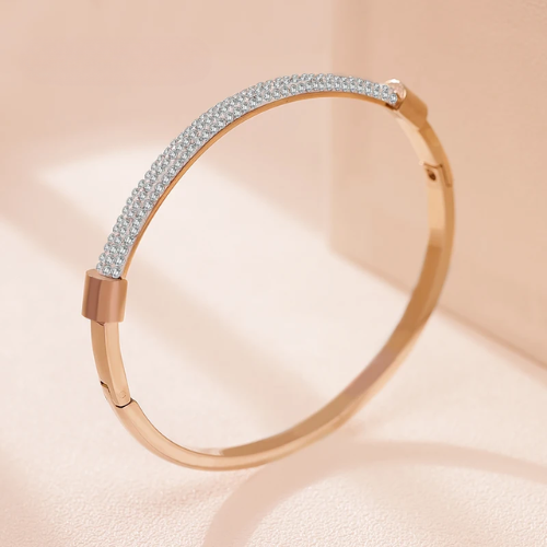 Women's MOONLIGHT Cubic Zirconia Cuff Bangle – Elegant Titanium Steel Bracelet
