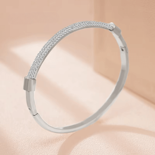 Women's MOONLIGHT Cubic Zirconia Cuff Bangle – Elegant Titanium Steel Bracelet