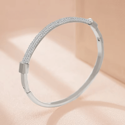 Women's MOONLIGHT Cubic Zirconia Cuff Bangle – Elegant Titanium Steel Bracelet