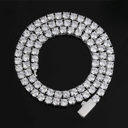 Hip Hop Jewelry Iced Out Tennis Chain Cubic Zirconia 18k Gold Plated Bling Necklace for Women + Free Custom Laser Logo