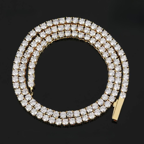 Hip Hop Jewelry Iced Out Tennis Chain Cubic Zirconia 18k Gold Plated Bling Necklace for Women + Free Custom Laser Logo