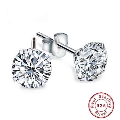Crystal Zircon 925 Sterling Silver Earrings – Elegant Cubic Zirconia Studs for Women