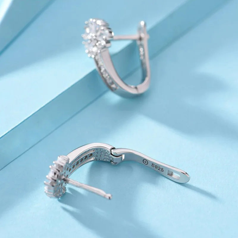 925 Sterling Silver Zircon Flower Earrings – Elegant Crystal Charm Jewelry for Women