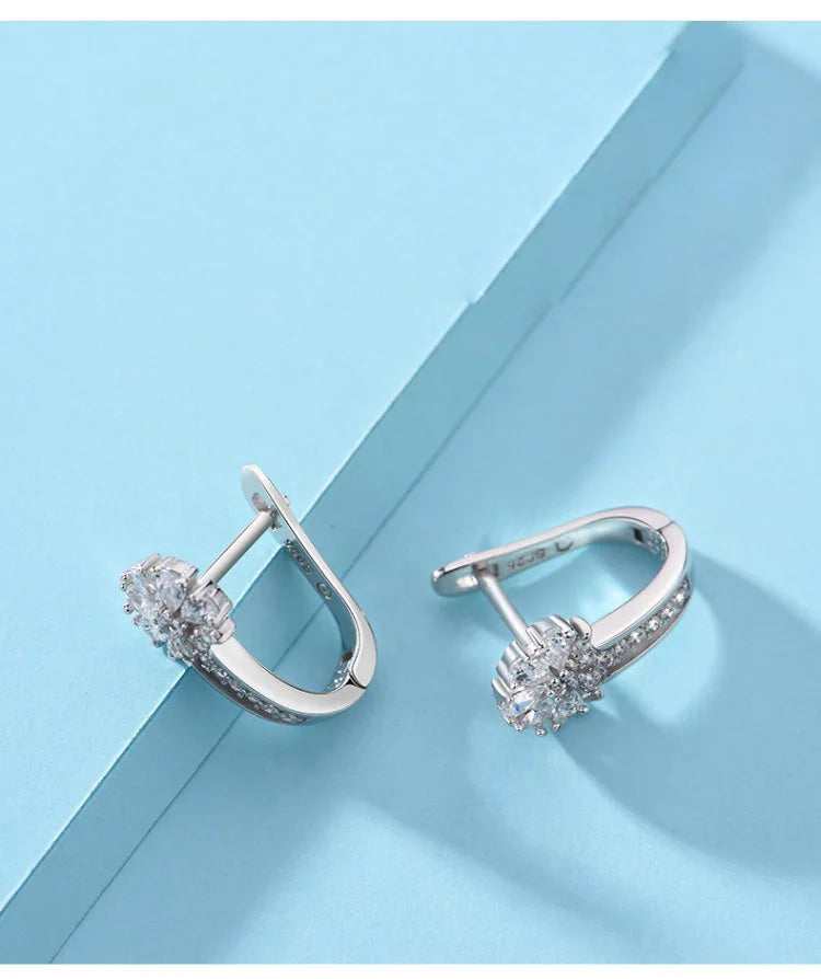 925 Sterling Silver Zircon Flower Earrings – Elegant Crystal Charm Jewelry for Women
