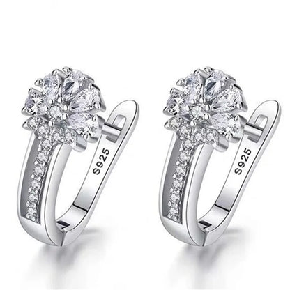 925 Sterling Silver Zircon Flower Earrings – Elegant Crystal Charm Jewelry for Women