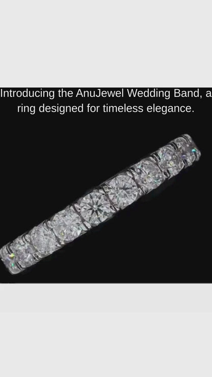 AnuJewel 3mm D Color Moissanite Wedding Band Ring – 18K White Gold, 2-3ct, Elegant Engagement Ring