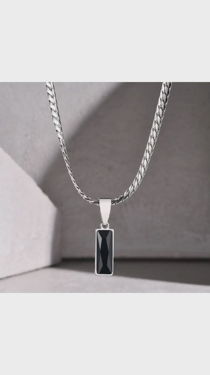 Stylish Men’s Geometric Stone Pendant Necklace – Stainless Steel Cuban Chain Hip Hop Jewelry