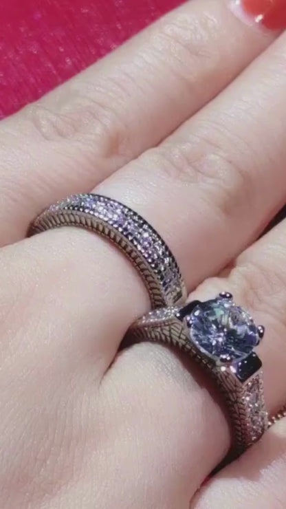 925 silver crystal-studded couple rings